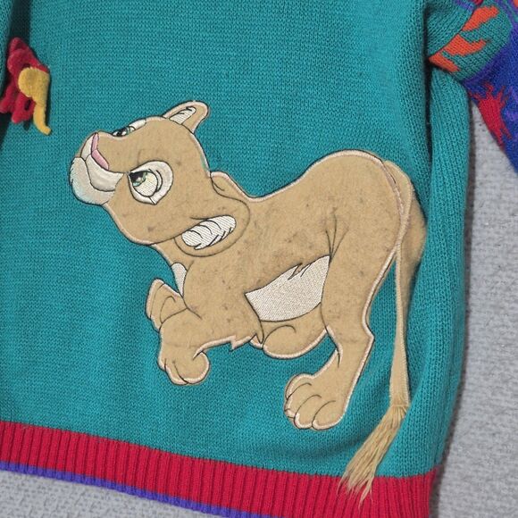 RARE Vtg Disney Store Kids Knit Sweater Lion King Nala 3D Colorful 90s Style - Picture 2 of 10